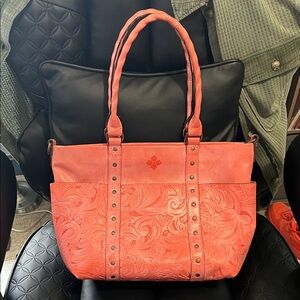 Patricia Nash Coral Tooled Leather Tote Bag